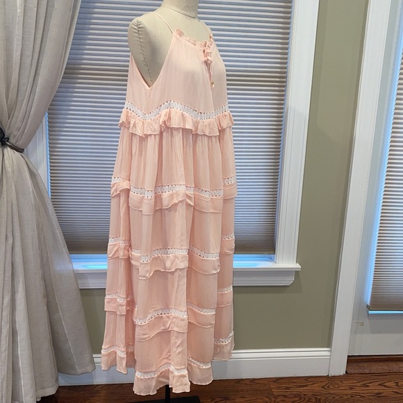 NWT Amy Lou Paris Peach Tiered Long Swing Dress - Picture 5 of 7